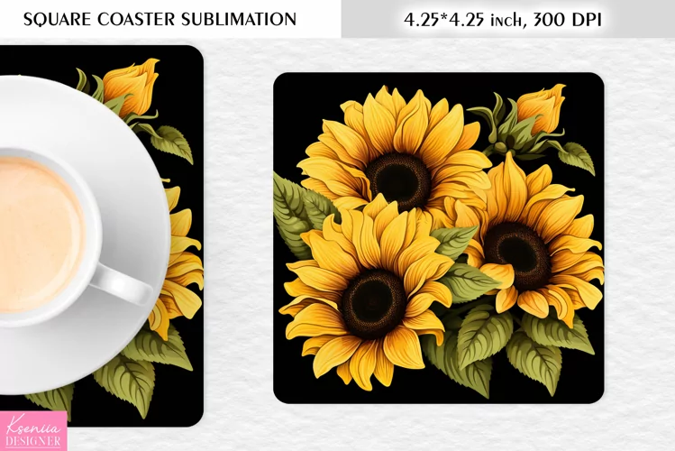 Summer Sunflower Designl Floral Square Coaster Sublimation