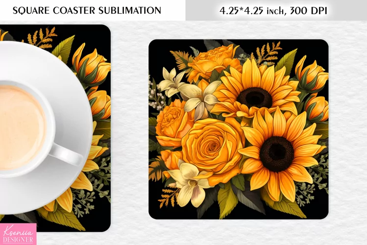 Summer Sunflower Designl Floral Square Coaster Sublimation