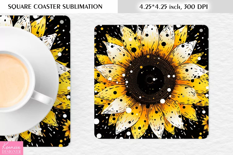 Summer Sunflower Designl Floral Square Coaster Sublimation