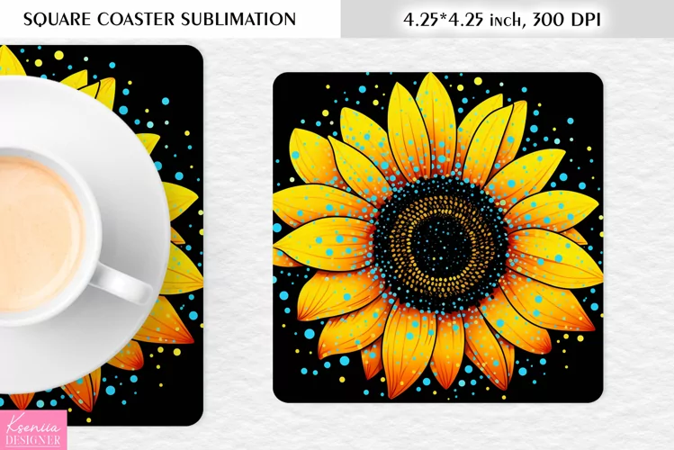 Summer Sunflower Designl Floral Square Coaster Sublimation