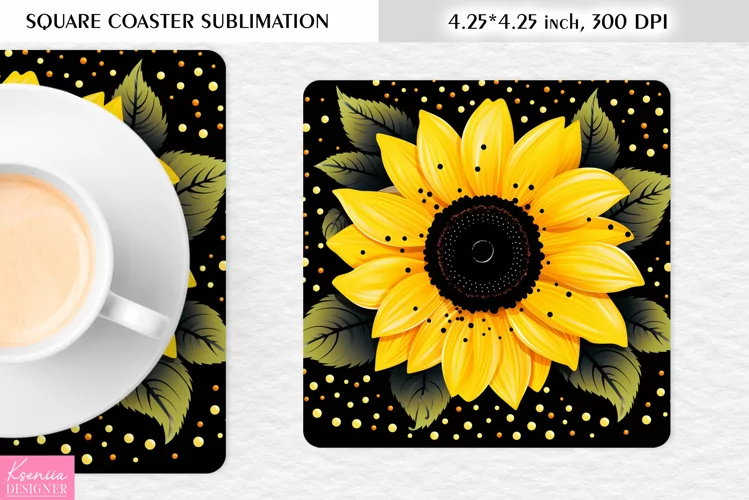 Summer Sunflower Designl Floral Square Coaster Sublimation
