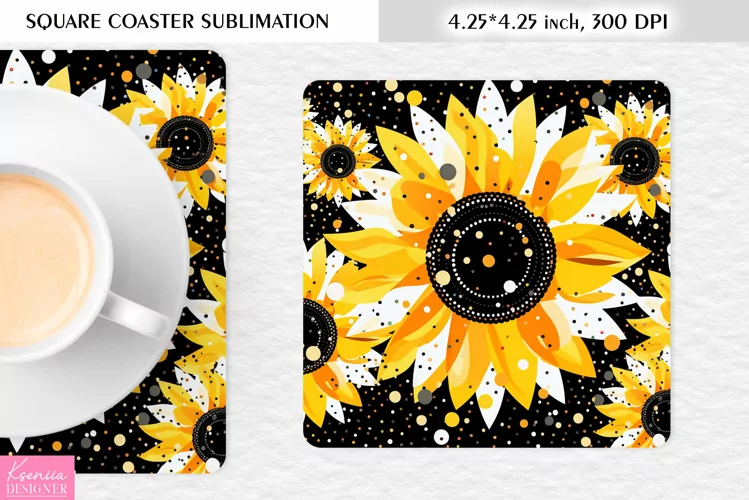 Summer Sunflower Designl Floral Square Coaster Sublimation