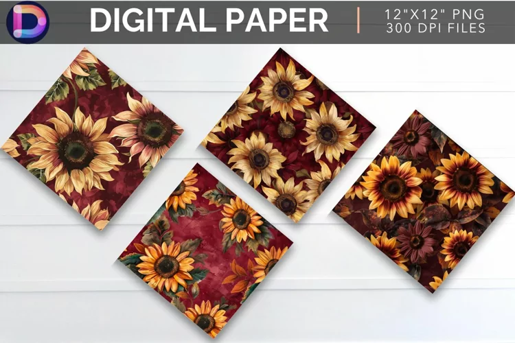 Maroon Sunflower Digital Paper