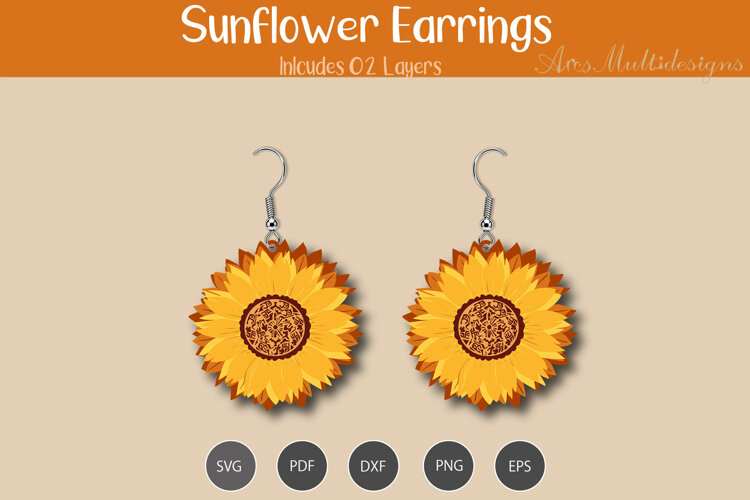 Sunflower Earrings SVG example image 1