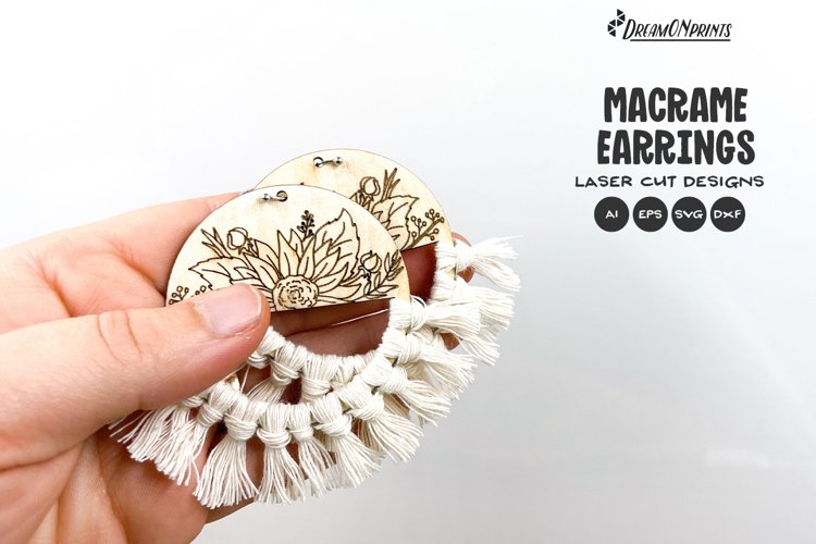 Sunflower Earrings Laser Cut Design | Macrame Boho Earrings