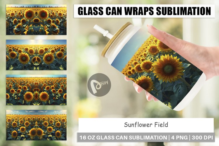 Glass Can Wraps Sunflower Field