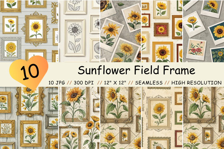 Sunflower Field Frame Seamless Pattern, Digital Paper
