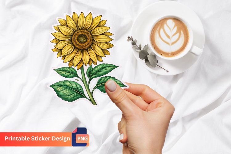 Sunflower Flower Sticker, Colorful Sunflower Art Design