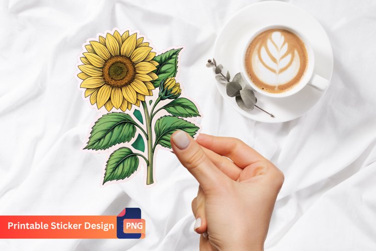 Sunflower Flower Sticker, Colorful Sunflower Art Design