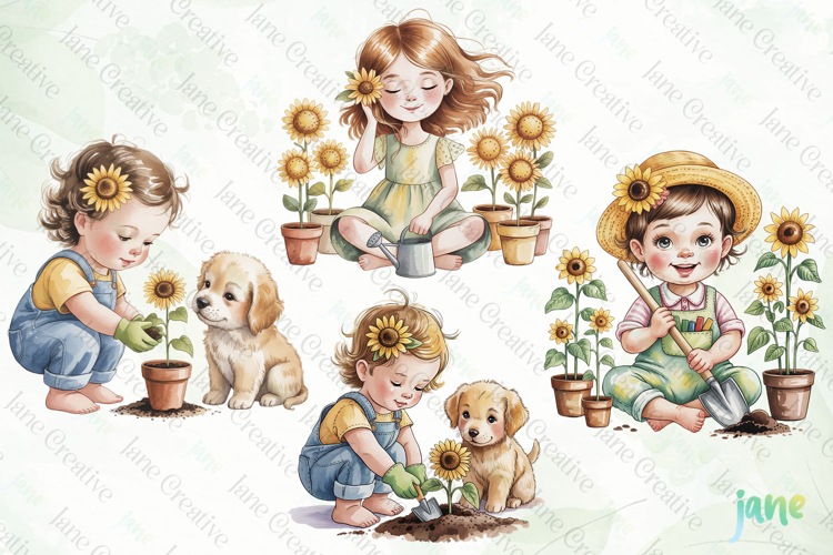 Sunflower Garden Girl PNG