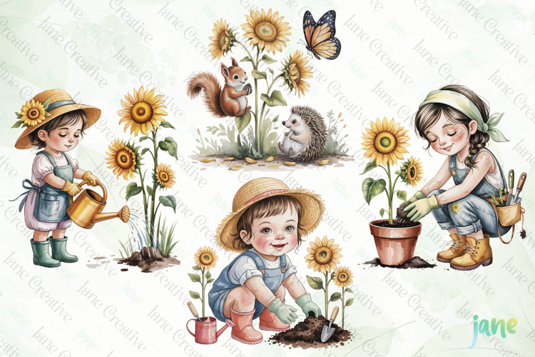 Sunflower Garden Girl PNG