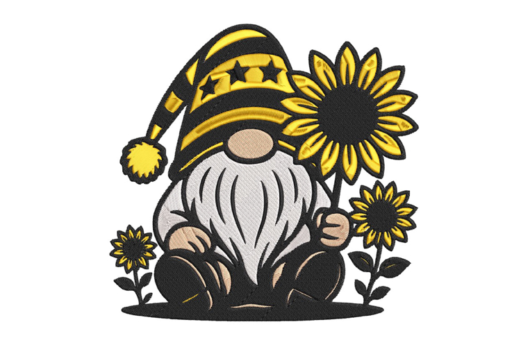 Sunflower Gnome Embroidery Design