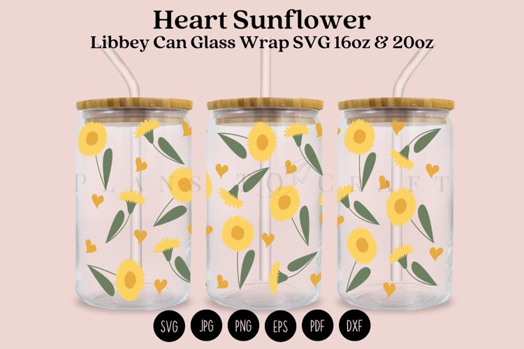 Sunflower Hearts Libbey Can Glass Wrap SVG 16oz 20oz