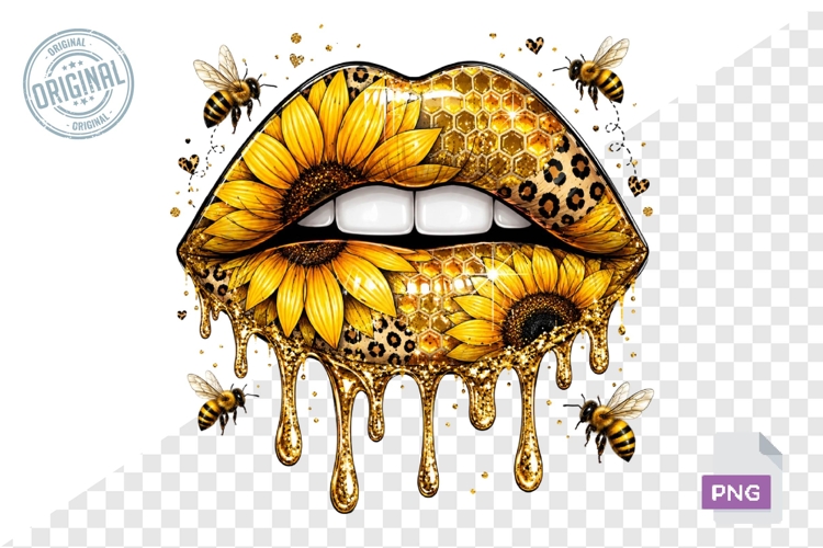 Sunflower Honey Drip Lips Leopard Print PNG Design File
