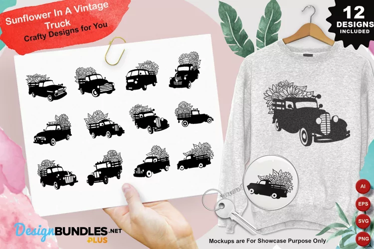 Sunflower In A Vintage Truck Clipart Set