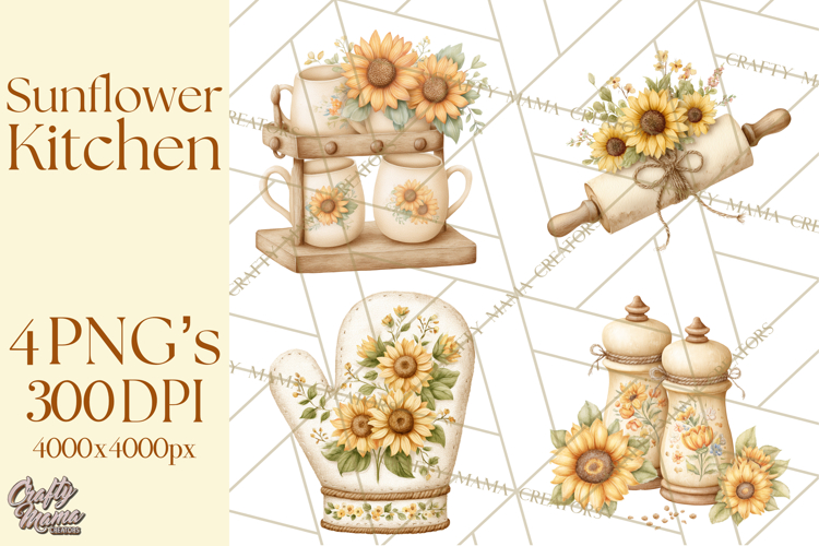 Farmhouse Sunflower Kitchen Clipart, Sunflower Kitchen Png