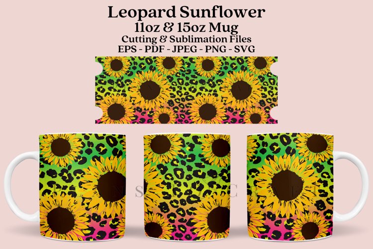 sunflower leopard print coffee mug sublimation wrap glass mug wrap svg presized for 11oz and 15oz glass ready to cut and sublimation files