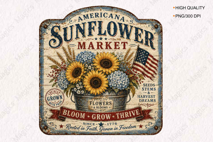 Sunflower Market Americana Vintage Sign PNG