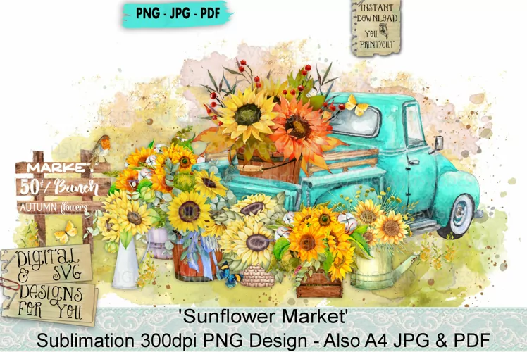 Sunflower Market | Truck | Fall | Harvest | Sublimation
