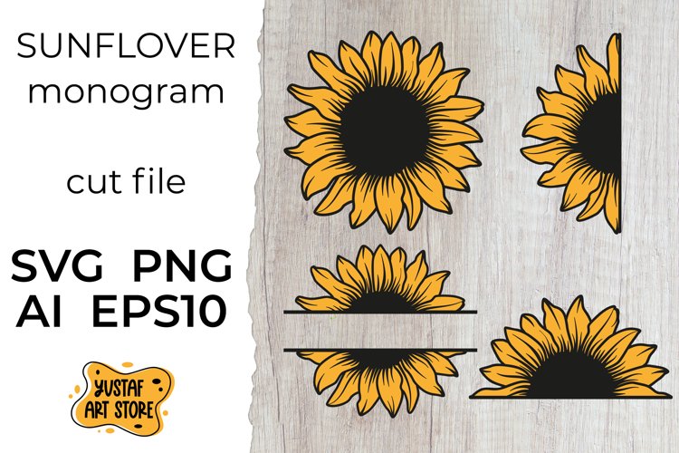 Sunflower monogram SVG cut file example image 1