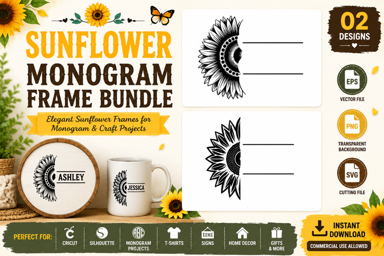 Sunflower Monogram Frame Set