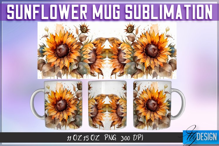 Sunflower Mug Sublimation | 11Oz 15Oz Mug |Mug Wrap Template