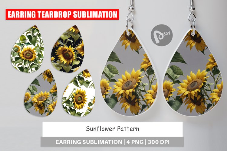 Earring Teardrop Sunflower Pattern