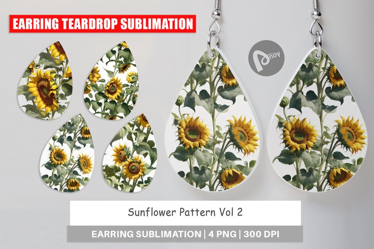 Earring Teardrop Sunflower Pattern