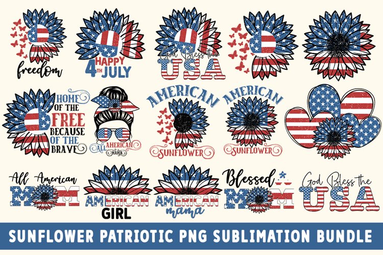 Sunflower Patriotic Sublimation Bundle- High-Quality 300 DPI