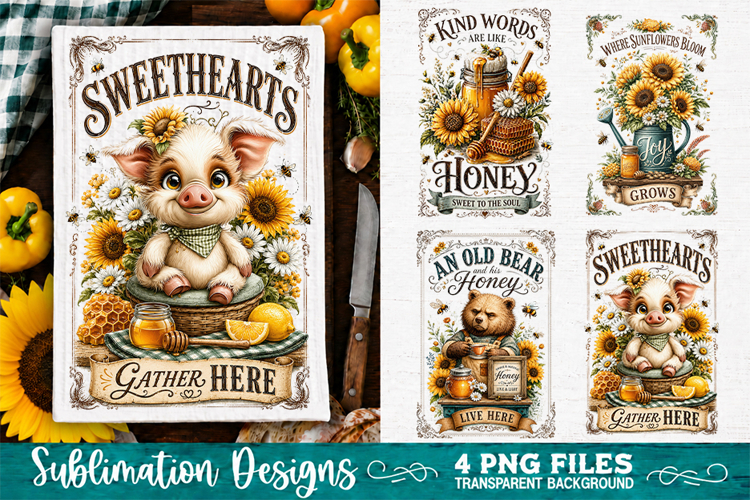 Sunflower Kitchen Towels PNG Sublimation Designs 4 Files example image 1
