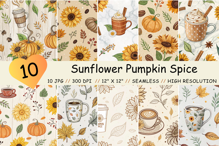 Sunflower Pumpkin Spice Latte Digital Paper, Digital Paper