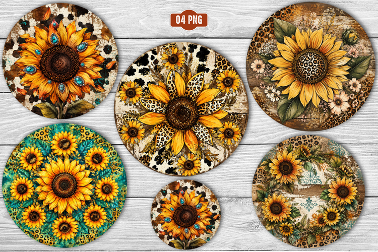 Sunflower Round Earrings Png, Sublimation Design