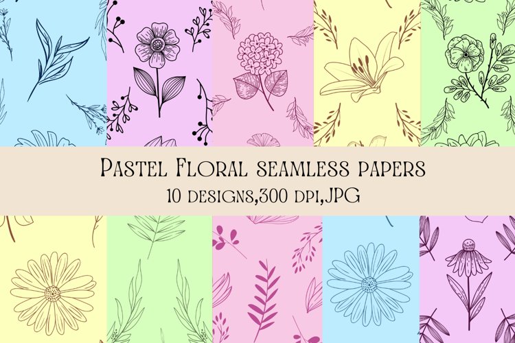 Summer floral pastel seamless pattern leaves wall art decor