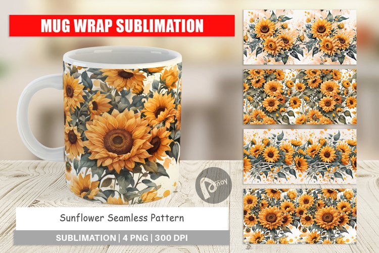 Mug Wrap Design Sunflowers Pattern