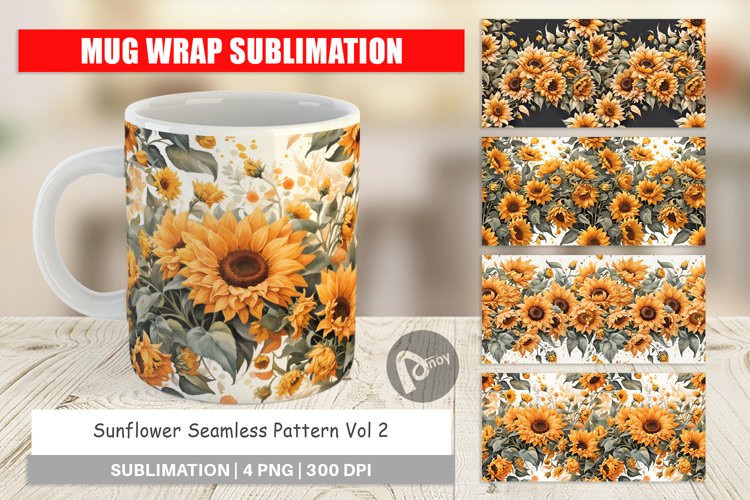 Mug Wrap Design Sunflowers Pattern
