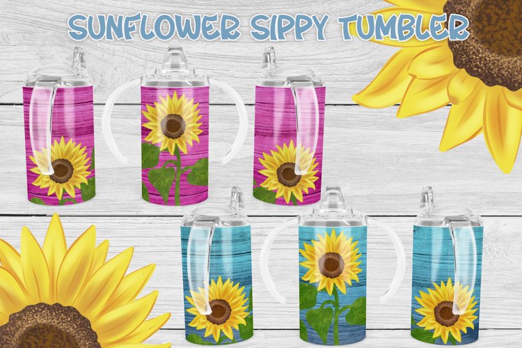 Sippy tumbler sublimation | Sunflower sippy cup tumbler example image 1