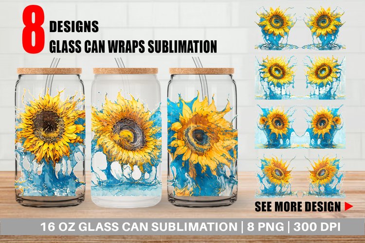 Splash Water Sunflower Glass Can Wraps example image 1