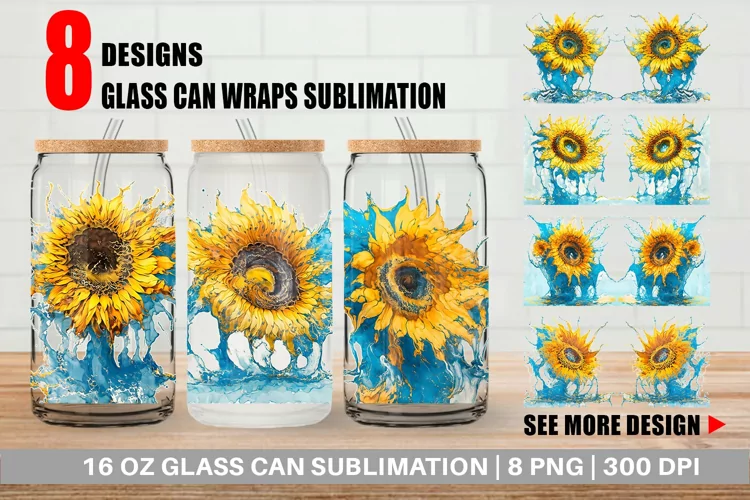 Splash Water Sunflower Glass Can Wraps