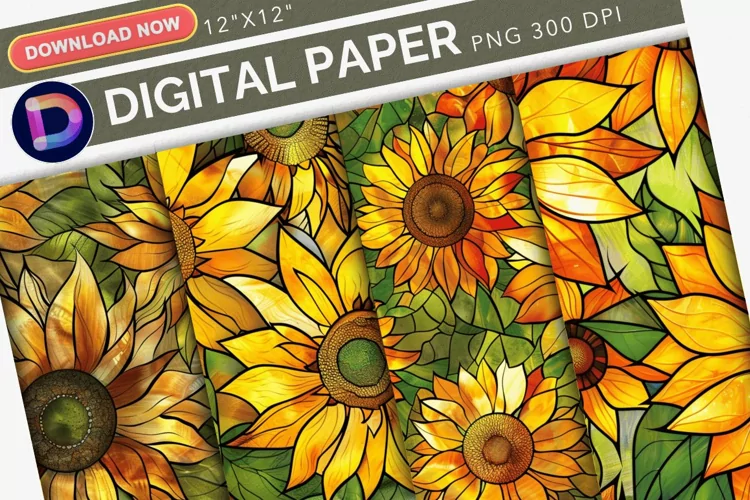 Sunflower Stained Glass Digital Paper