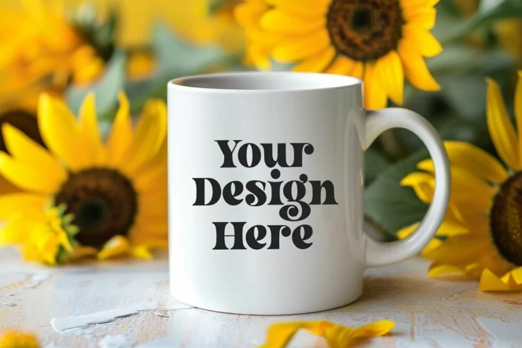 Sunflower Summer Coffee Mug White Mockup