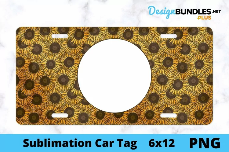 Sublimation Car Tag - Car Tag PNG - Sunflower Monogram