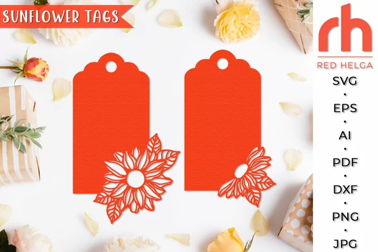 Sunflower Tag SVG, Floral Label Cut File, Flower Tag DXF