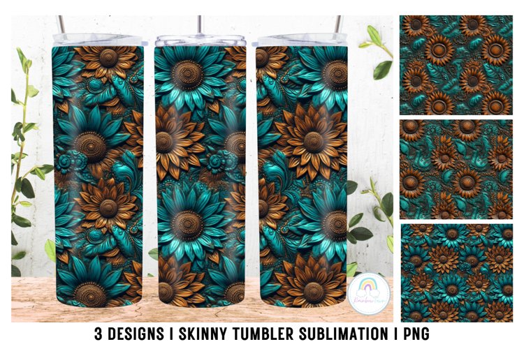 Tooled Leather Flowers Tumbler Sublimation PNG