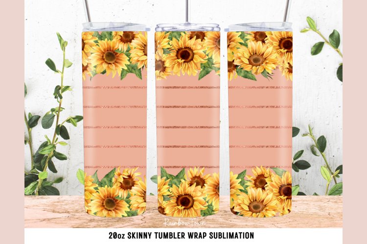 Sunflower Rose Gold Tumbler Wrap Sublimation Design PNG