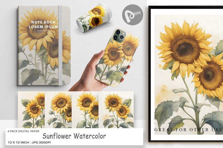 Digital Paper Sunflower Watercolor example image 1