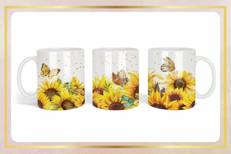 Sunflower watercolor butterfly coffee mug