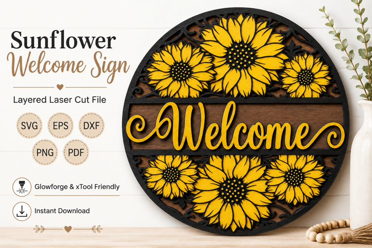 Welcome Sunflower Sign laser cut file SVG | Door Hanger