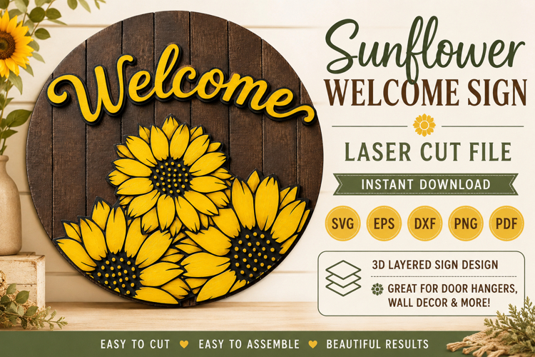 Sunflower Welcome Sign SVG | Door Hanger Glowforge