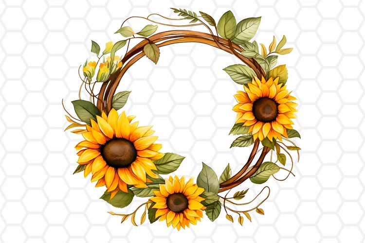 Sunflower Wreath Watercolor Cliparts, Sublimation PNG