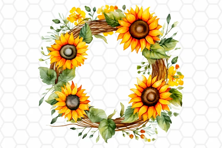 Sunflower Wreath Watercolor Cliparts, Sublimation PNG